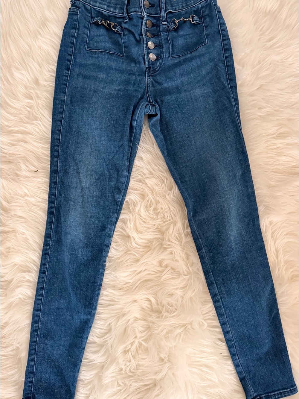 Express High-Rise Button-Fly Jeans in Dark Blue Denim - Picture 2 of 6